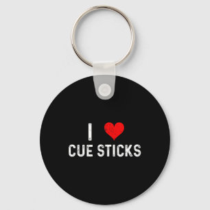 I Love Cue Sticks - Heart - Distressed Billiards P Keychain