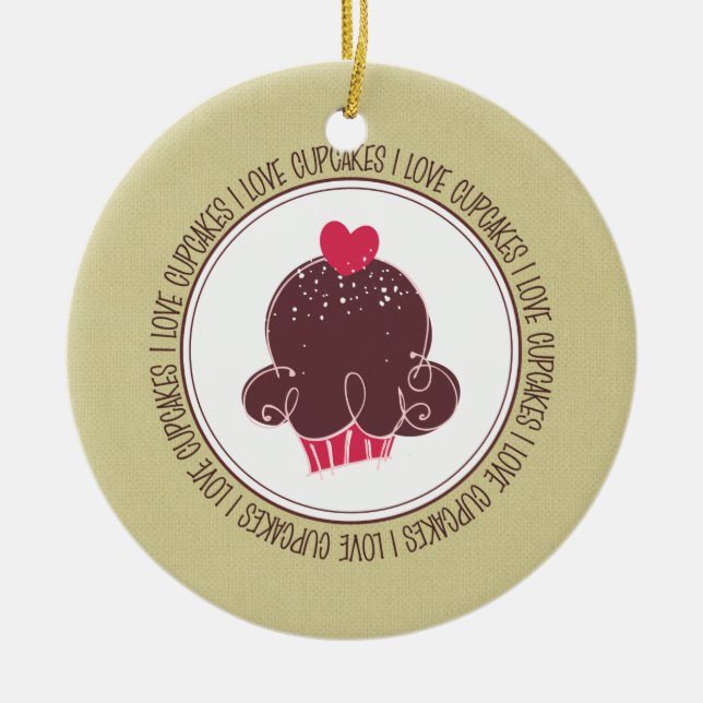 I Love Cupcakes Ceramic Christmas Ornaments (Front)