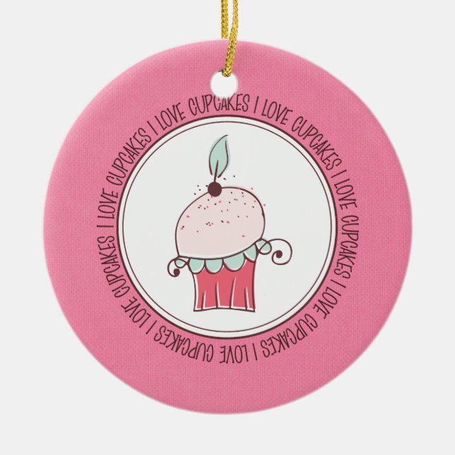 I Love Cupcakes Ceramic Christmas Ornaments (Front)
