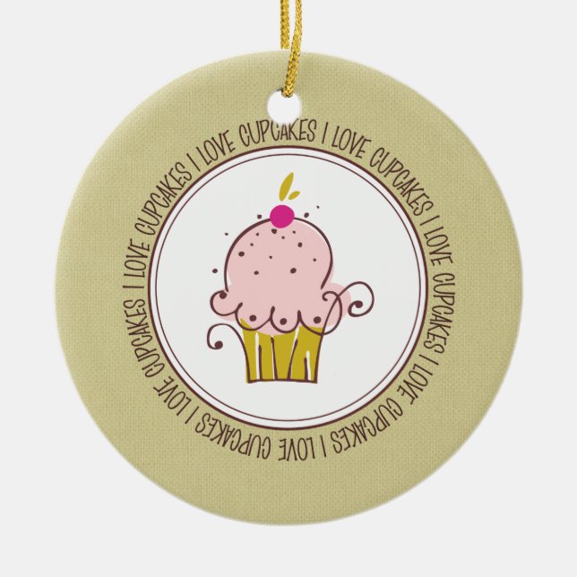 I Love Cupcakes Ceramic Christmas Ornaments (Front)