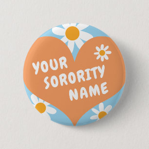 I Love Custom Sorority Name Big Heart Retro Button