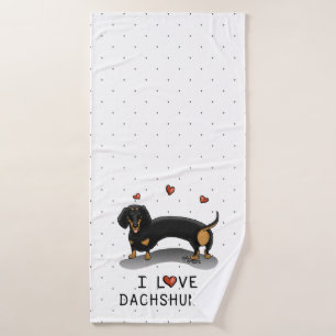 I Love Dachshunds (black and tan) Cute dog Bath Towel Set