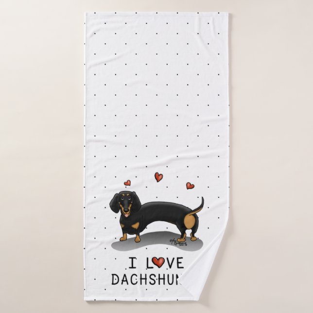 I Love Dachshunds (black and tan) Cute dog Bath Towel Set (Bath Towel)