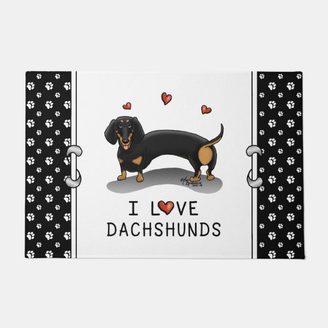 I Love Dachshunds (black and tan) Cute dog Doormat (Front)