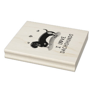 I Love Dachshunds (black and tan) Cute dog Rubber Stamp