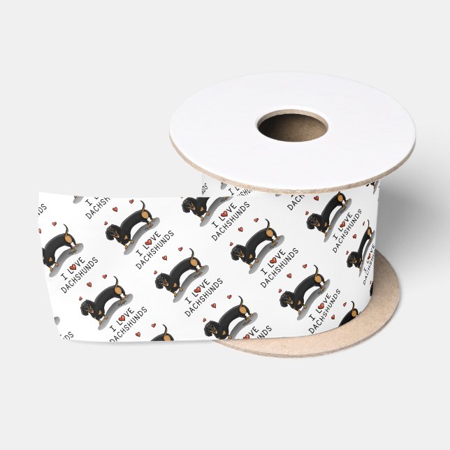 I Love Dachshunds (black and tan) Cute dog Satin Ribbon (Spool)
