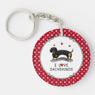 I Love Dachshunds Dachsies (black and tan) Cute Keychain