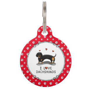 I Love Dachshunds Dachsies (black and tan) Cute Pet Tag