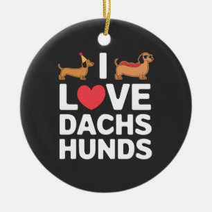 I Love Dachshunds Fun Illustration with Cool Ceramic Ornament