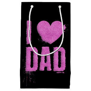 I Love Dad Pink Glitter Typography Gift Bag