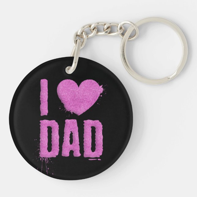 I Love Dad Pink Glitter Typography | Keychain (Back)