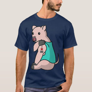 I Love Dad Tattoo Mini Pig Father Pet Premium  T-Shirt