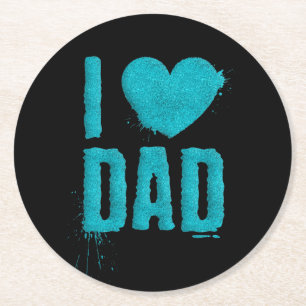 I Love Dad Teal Glitter Typography   Coaster