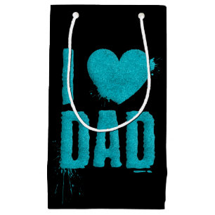 I Love Dad Teal Glitter Typography   Gift Bag