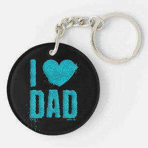 I Love Dad Teal Glitter Typography Keychain