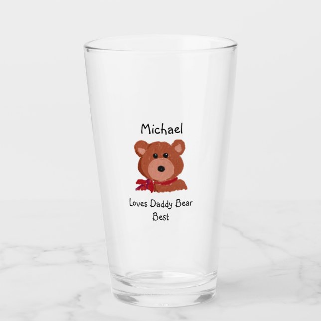 I  Love Daddy Bear Best Personalized Glass (Front)