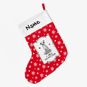 I Love Dalmatians (black 1) Hearts Cute Large Christmas Stocking
