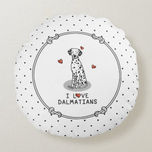 I Love Dalmatians (black 1) Hearts Fun Round Pillow