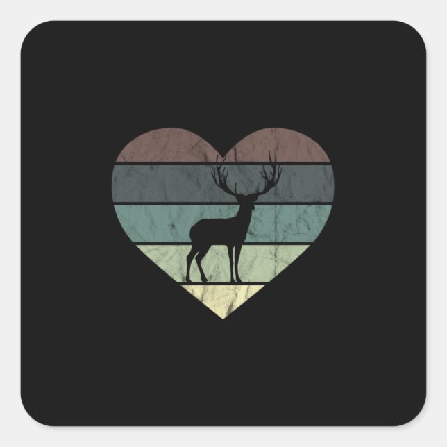 I Love Deer Retro Heart for Hunter Square Sticker (Front)