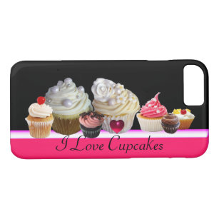 I LOVE DELICIOUS CUPCAKES Pink,Fuchsia White Case-Mate iPhone Case