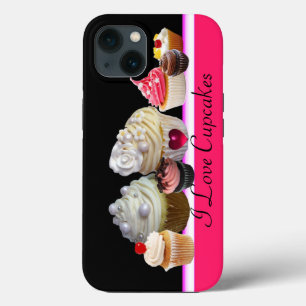 I LOVE DELICIOUS CUPCAKES Pink,Fuchsia White iPhone 13 Case
