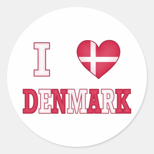 I Love Denmark Classic Round Sticker (Front)