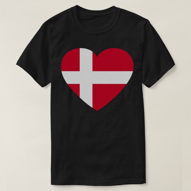 I Love Denmark HeartShaped Danish Flag T-Shirt (Design Front)