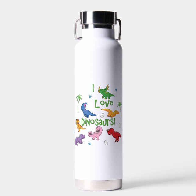 I Love Dinosaurs (Cute) Water Bottle (Front)