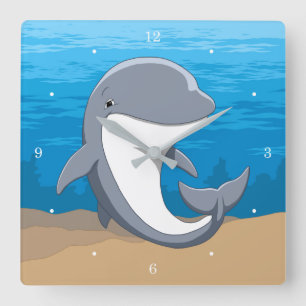 I Love Dolphins Cute Bottlenose Square Wall Clock