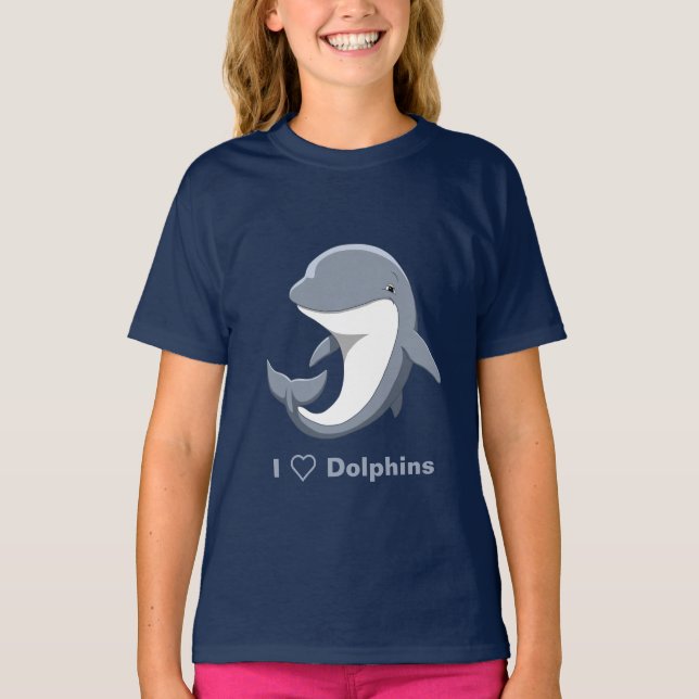 I Love Dolphins Cute Bottlenose T-Shirt (Front)