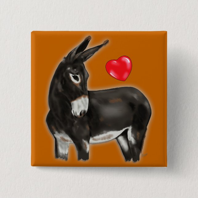I Love Donkeys Demure Donkey 2 Inch Square Button (Front)