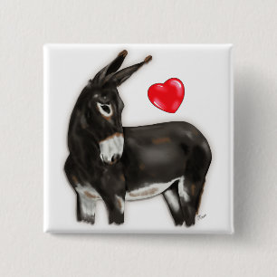 I Love Donkeys Demure Donkey 2 Inch Square Button
