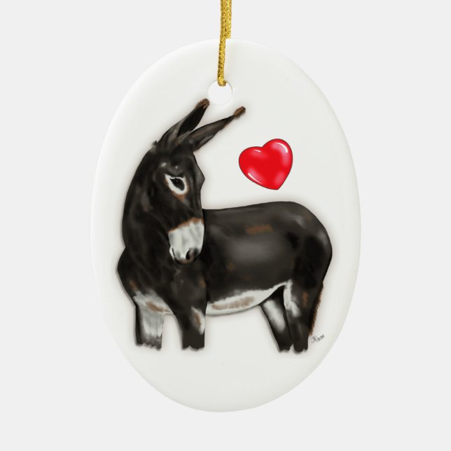 I Love Donkeys Demure Donkey Ceramic Ornament (Front)