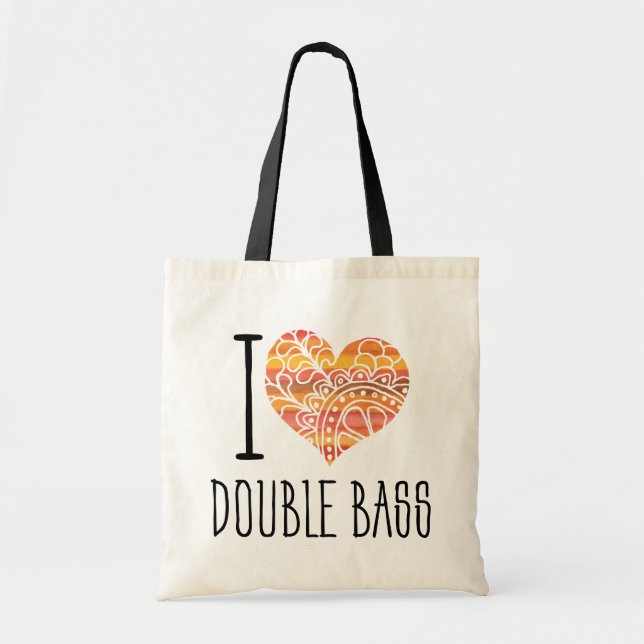 I Love Double Bass Orange Mandala Heart Tote Bag (Front)