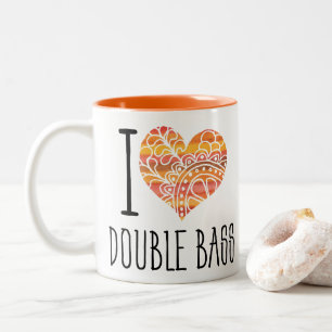 I Love Double Bass Orange Mandala Heart Two-Tone Coffee Mug