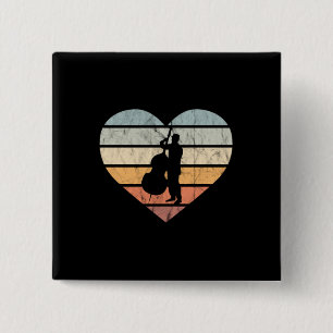 I Love Double Bass Retro Heart 2 Inch Square Button
