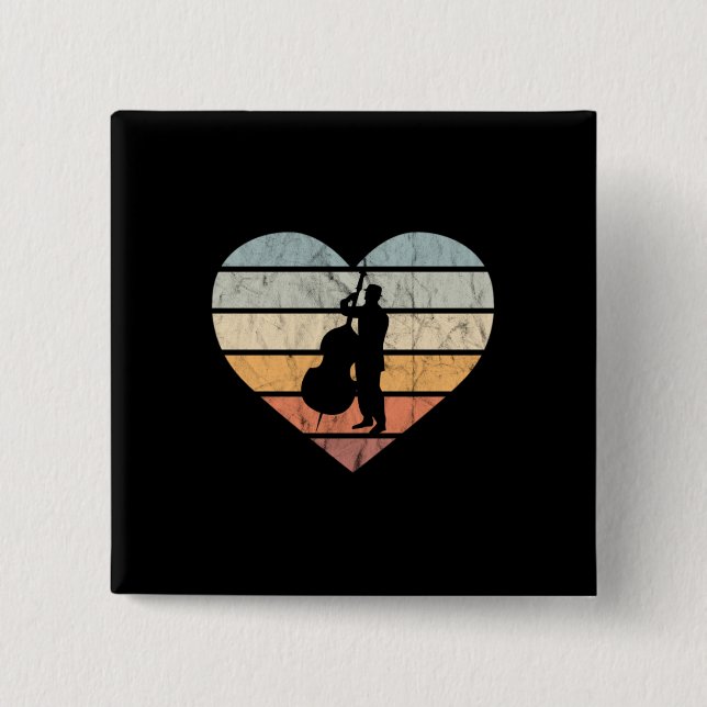 I Love Double Bass Retro Heart 2 Inch Square Button (Front)