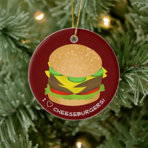 I Love Double Cheeseburgers Ceramic Ornament
