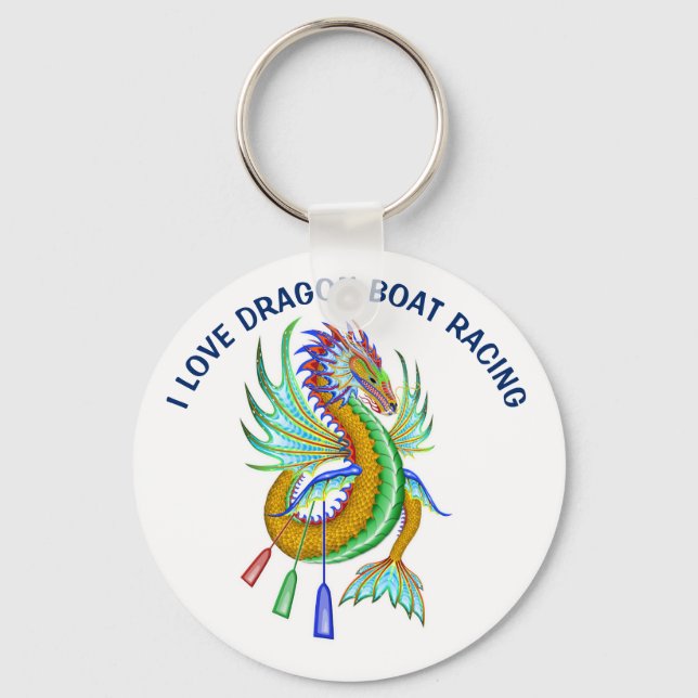 I love dragon boat racing with Gold Water Dragon Keychain (Front)