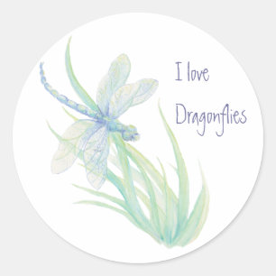 I love  Dragonflies in Blue and Green Classic Round Sticker