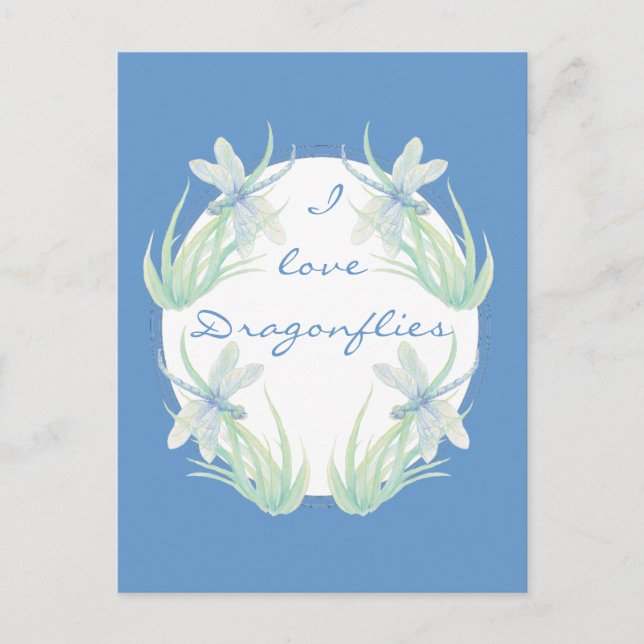 I love  Dragonflies in Blue and Green Watercolor Postcard (Front)
