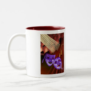 I Love Drama with drama masks on back Two-Tone Coffee Mug