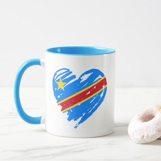 I Love DRC - Congo Congolese Flag Hear Mug (With Donut)
