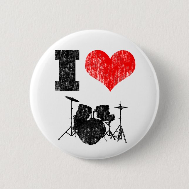 I Love Drums 2 Inch Round Button (Front)