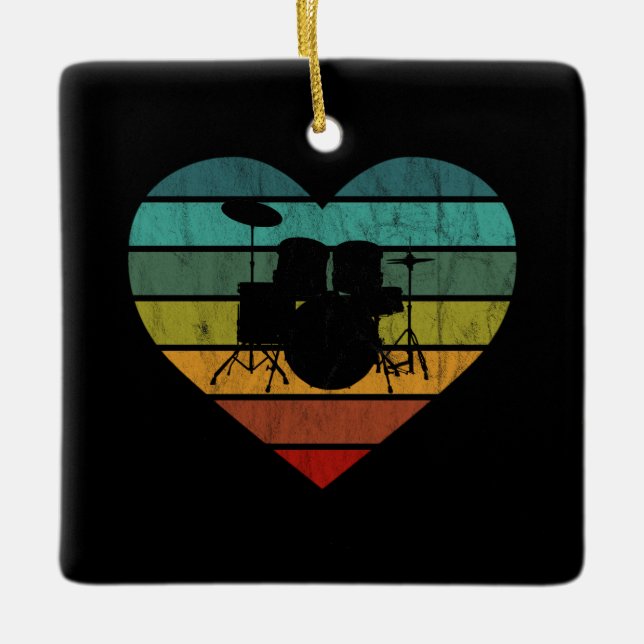 I Love Drums Retro Heart Ceramic Ornament (Front)
