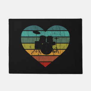 I Love Drums Retro Heart Doormat