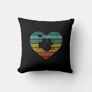 I Love Drums Retro Heart Throw Pillow