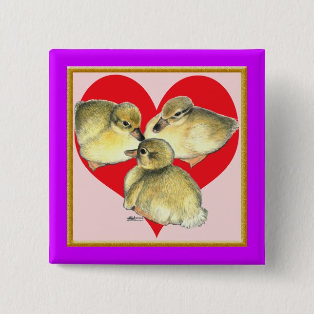 I Love Ducklings! 2 Inch Square Button (Front)