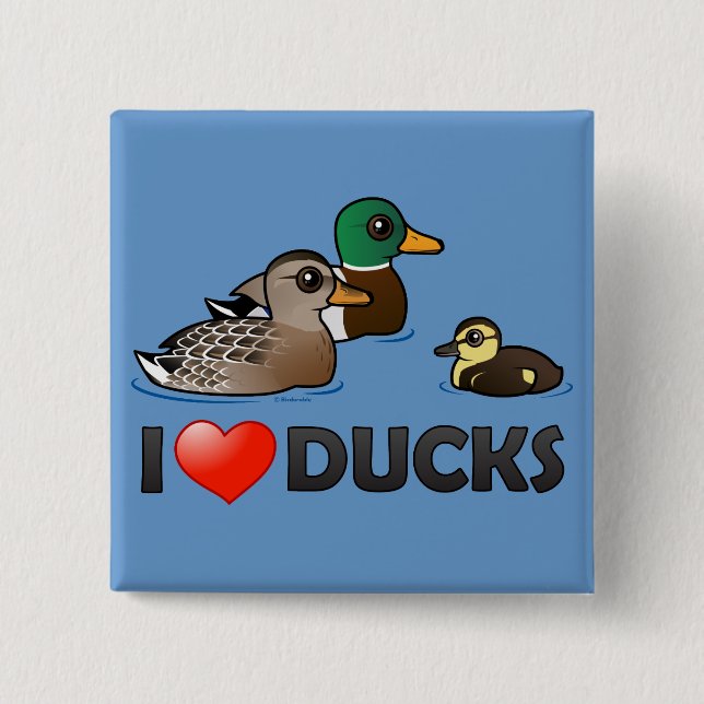 I Love Ducks 2 Inch Square Button (Front)