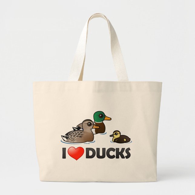 I Love Ducks Large Tote Bag (Front)